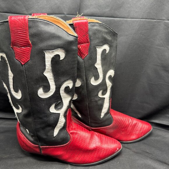 Vintage Faux Leather Red and Black Western Cowgirl Boots Size 4M - Picture 3 of 8